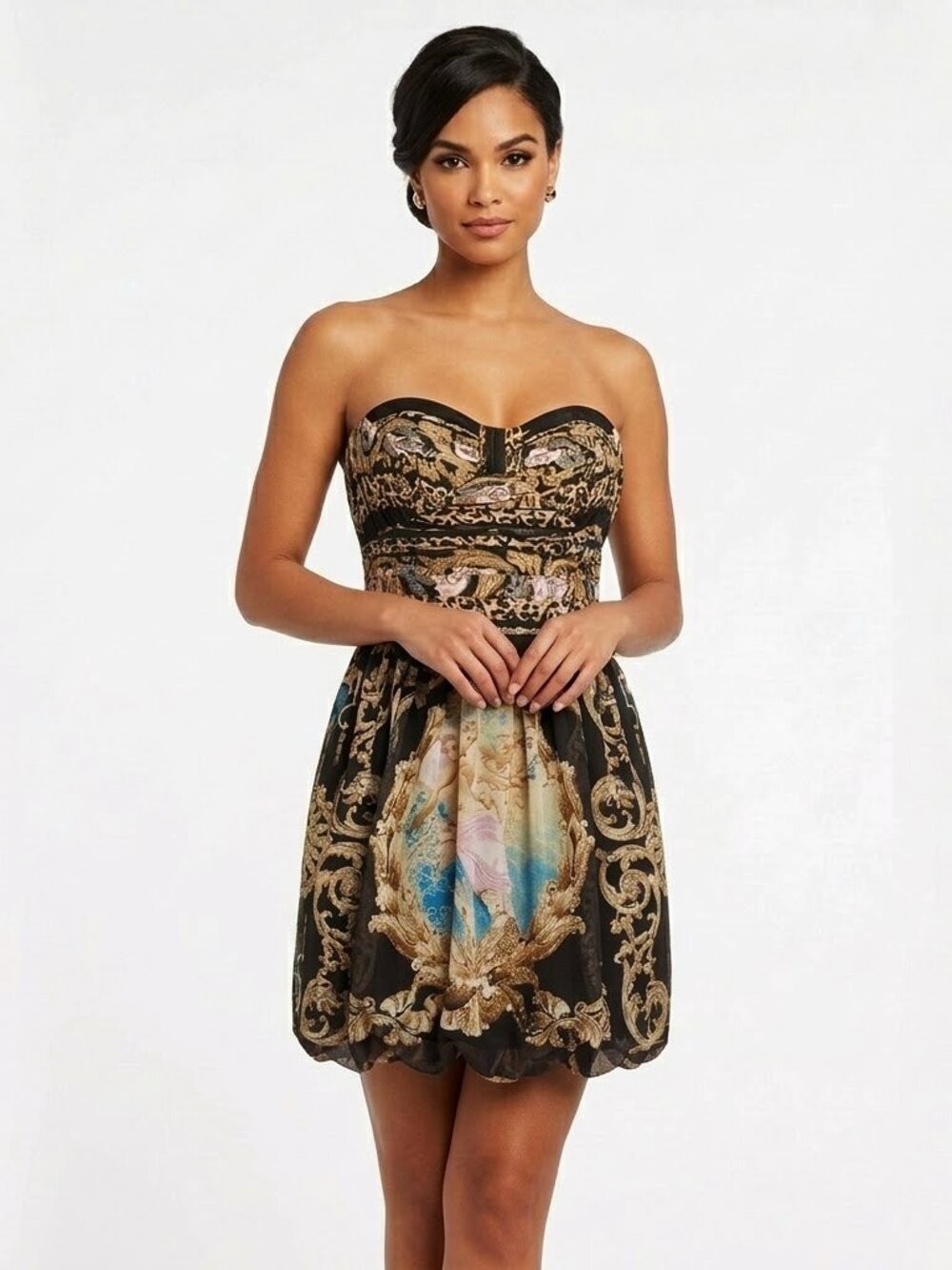 Bebe Silk Chiffon Bubble Hem Strapless Cocktail Dress- Sz. Med